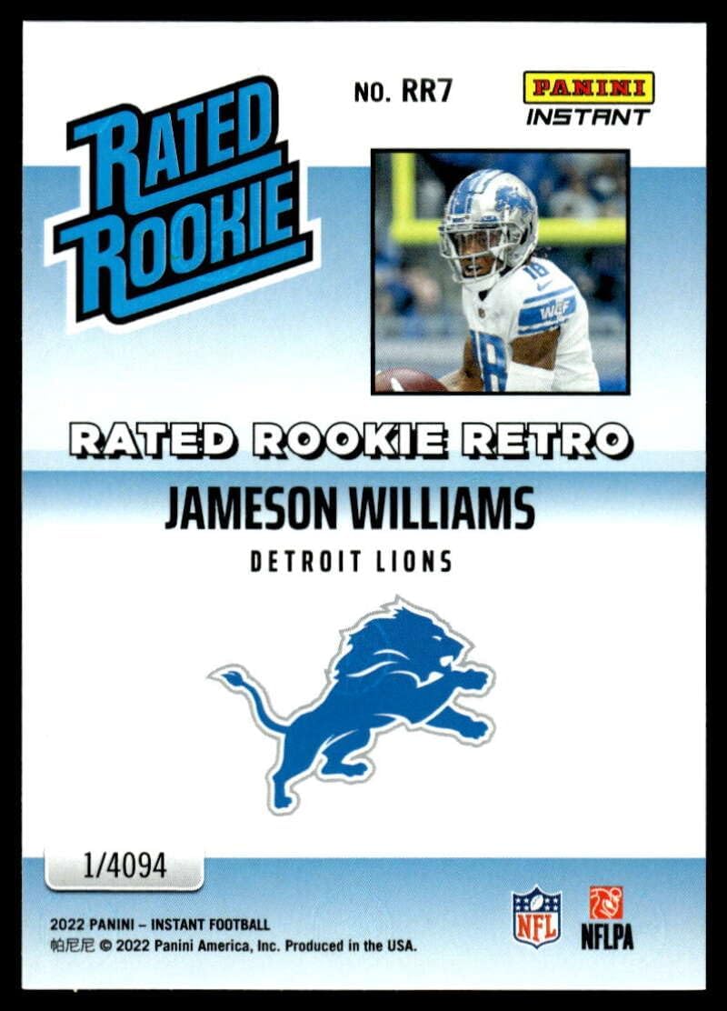 INSTANT Football NFL 2022 Panini Rated Rookie Retro #RR7 Jameson Williams RC Lions - Image 2